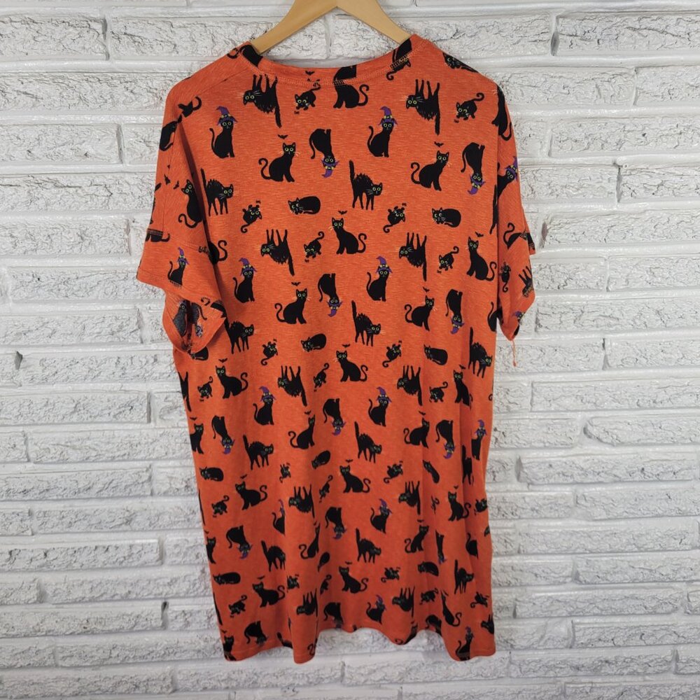 Celebrate Womens XL Halloween Pajama Top Orange Cat Print Short Sleeve ORA22XE - Picture 7 of 10